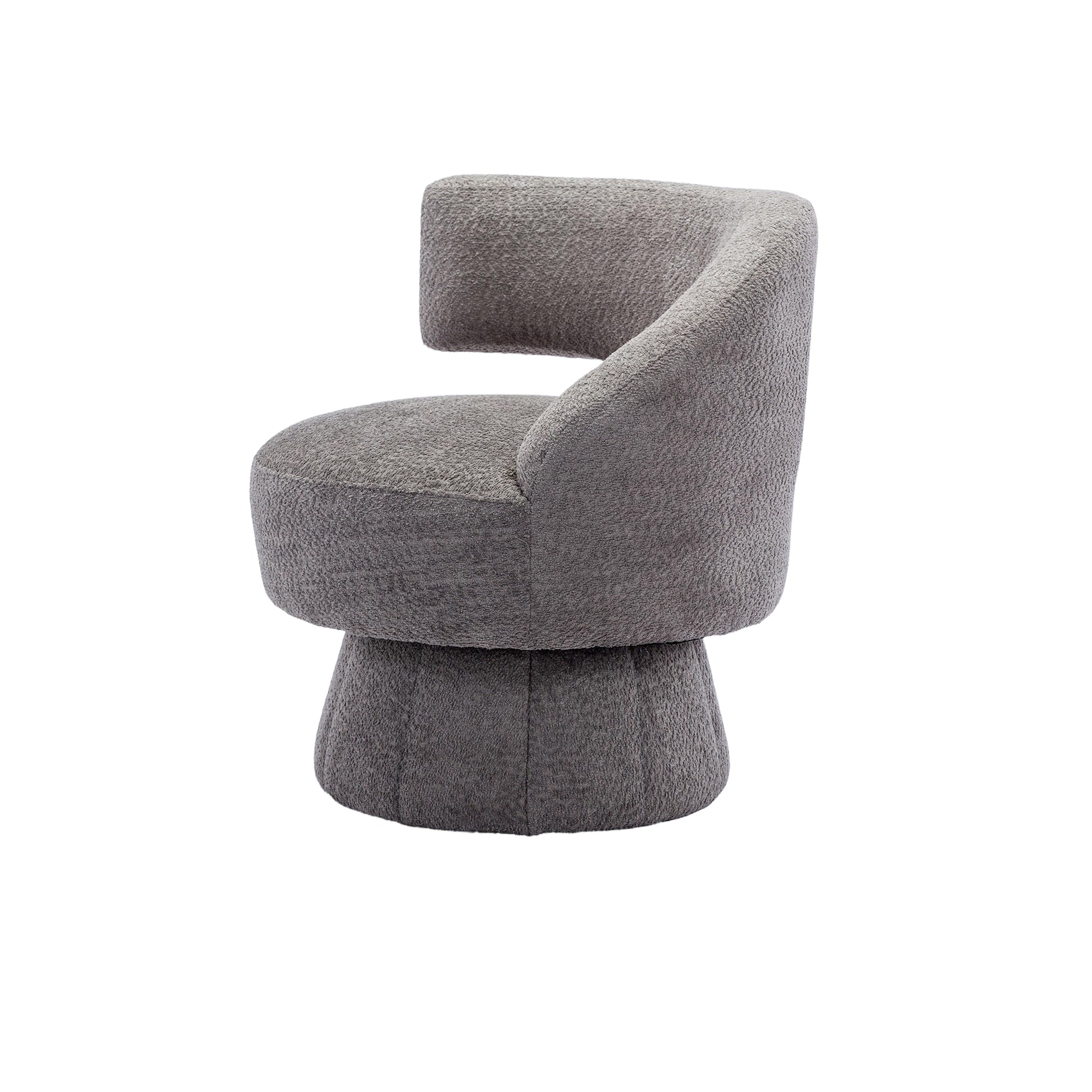 360 Degree Swivel Cuddle Barrel Accent Chairs, Round Armchairs With Wide Upholstered, Fluffy Fabric Chair For Living Room, Bedroom, Office, Waiting Rooms Gray Foam Boucle