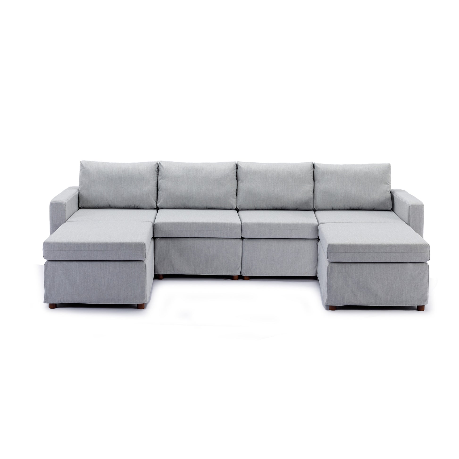 4 Seat Module Sectional Sofa Couch With 2 Ottoman,Seat Cushion And Back Cushion Removable And Washable,Light Grey Light Grey Wood Primary Living Space Soft Modern Rubberwood Foam Linen 4 Seat