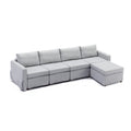 4 Seat Module Sectional Sofa Couch With 1 Ottoman,Seat Cushion And Back Cushion Removable And Washable,Light Grey Light Grey Wood Primary Living Space Soft Modern Rubberwood Foam Linen 4 Seat