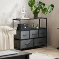 Sweetcrispy Dresser For Bedroom, Chest Of Drawers, 5 Drawer Dresser, Closet Fabric Dresser With Metal Frame Black Metal & Wood