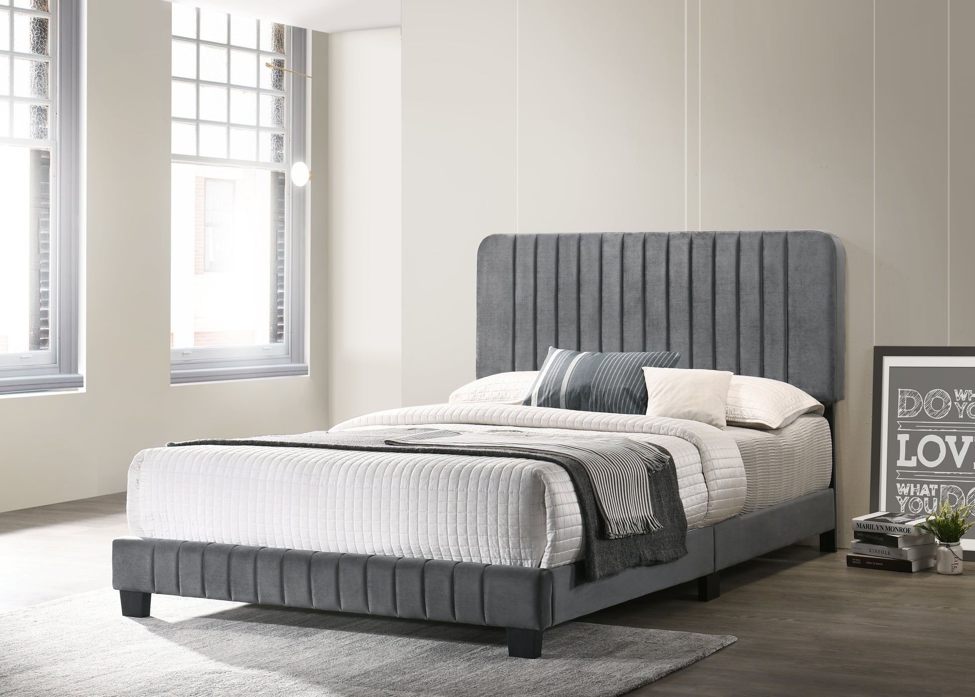 Lodi G0408 Kb Up King Bedgray Gray Foam Velvet