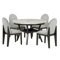 5 Piece Dining Table And Chair Set, Round Dining Table With 4 Upholstered Chairs, Dining Table Set With Storage Black White Solid Wood Mdf