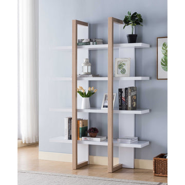 Two Toned Display Cabinet, 71" Tall Bookcase Storage Cabinet, Weathered White & White White Particle Board