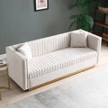 Contemporary Vertical Channel Tufted Velvet Sofa Modern Upholstered Couch For Living Room Apartment With 2 Pillows,Beige Beige Foam Velvet