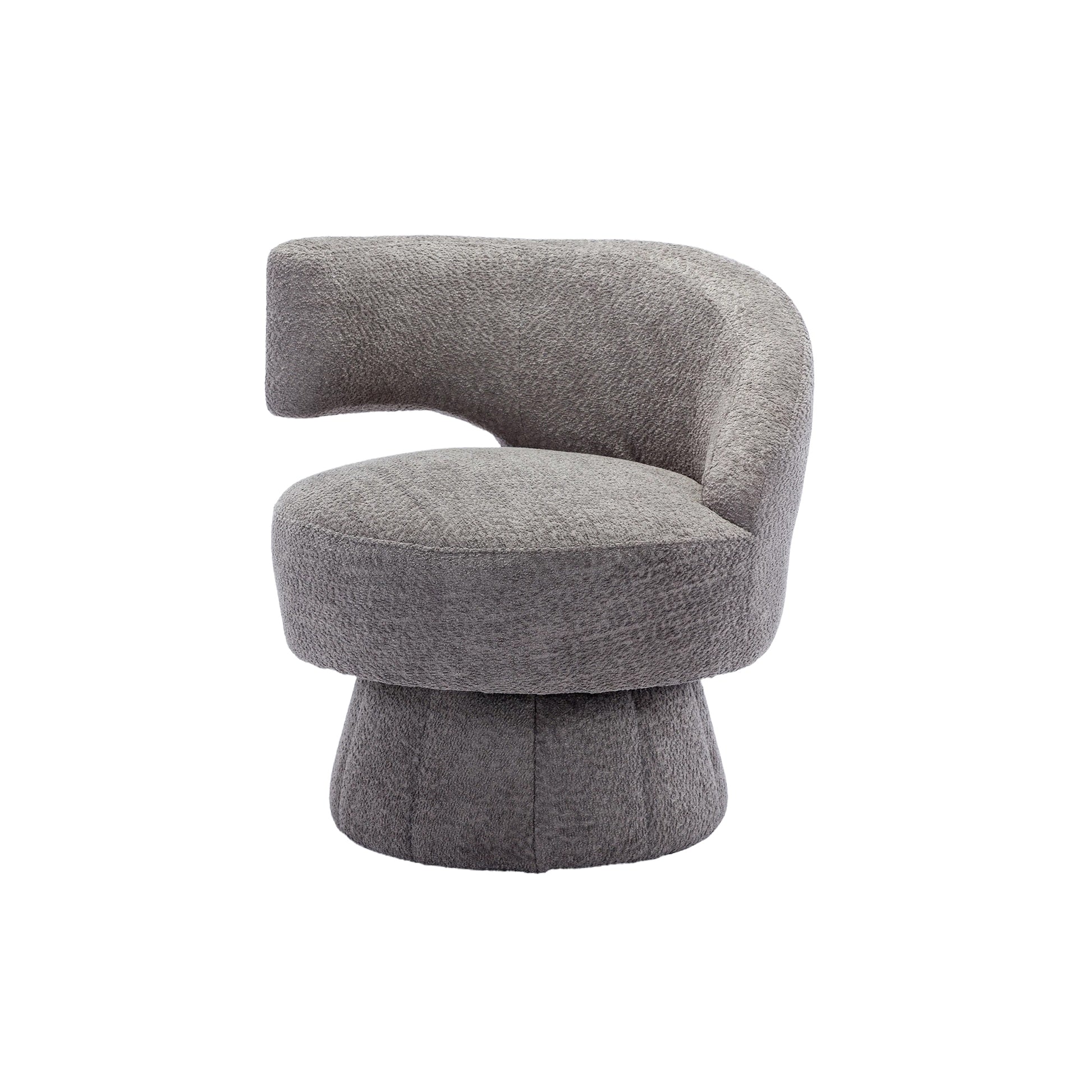 360 Degree Swivel Cuddle Barrel Accent Chairs, Round Armchairs With Wide Upholstered, Fluffy Fabric Chair For Living Room, Bedroom, Office, Waiting Rooms Gray Foam Boucle