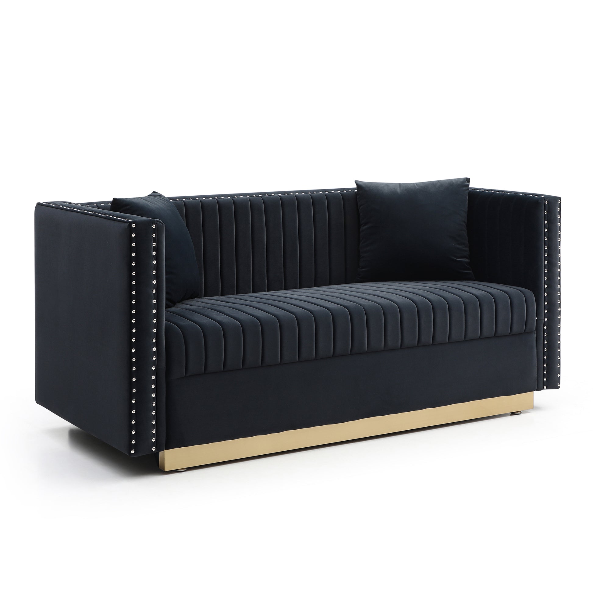 Contemporary Vertical Channel Tufted Velvet Sofa black-foam-velvet