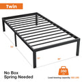 Heavy Duty Metal Bed Frame With Sturdy Steel Slat Support, Twin Black Iron