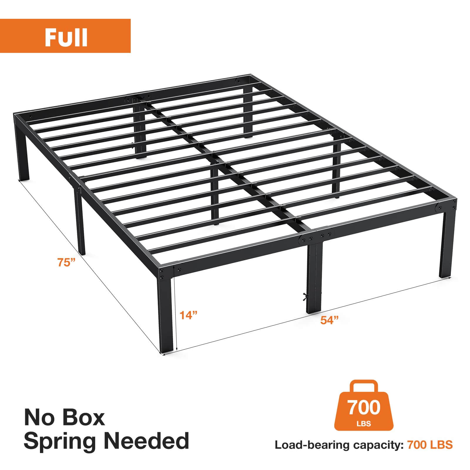 Heavy Duty Metal Bed Frame With Sturdy Steel Slat Support, Full Black Iron