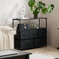 Sweetcrispy Dresser For Bedroom, Chest Of Drawers, 5 Drawer Dresser, Closet Fabric Dresser With Metal Frame Black Metal & Wood