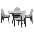 5 Piece Dining Table And Chair Set, Round Dining Table With 4 Upholstered Chairs, Dining Table Set With Storage Black White Solid Wood Mdf