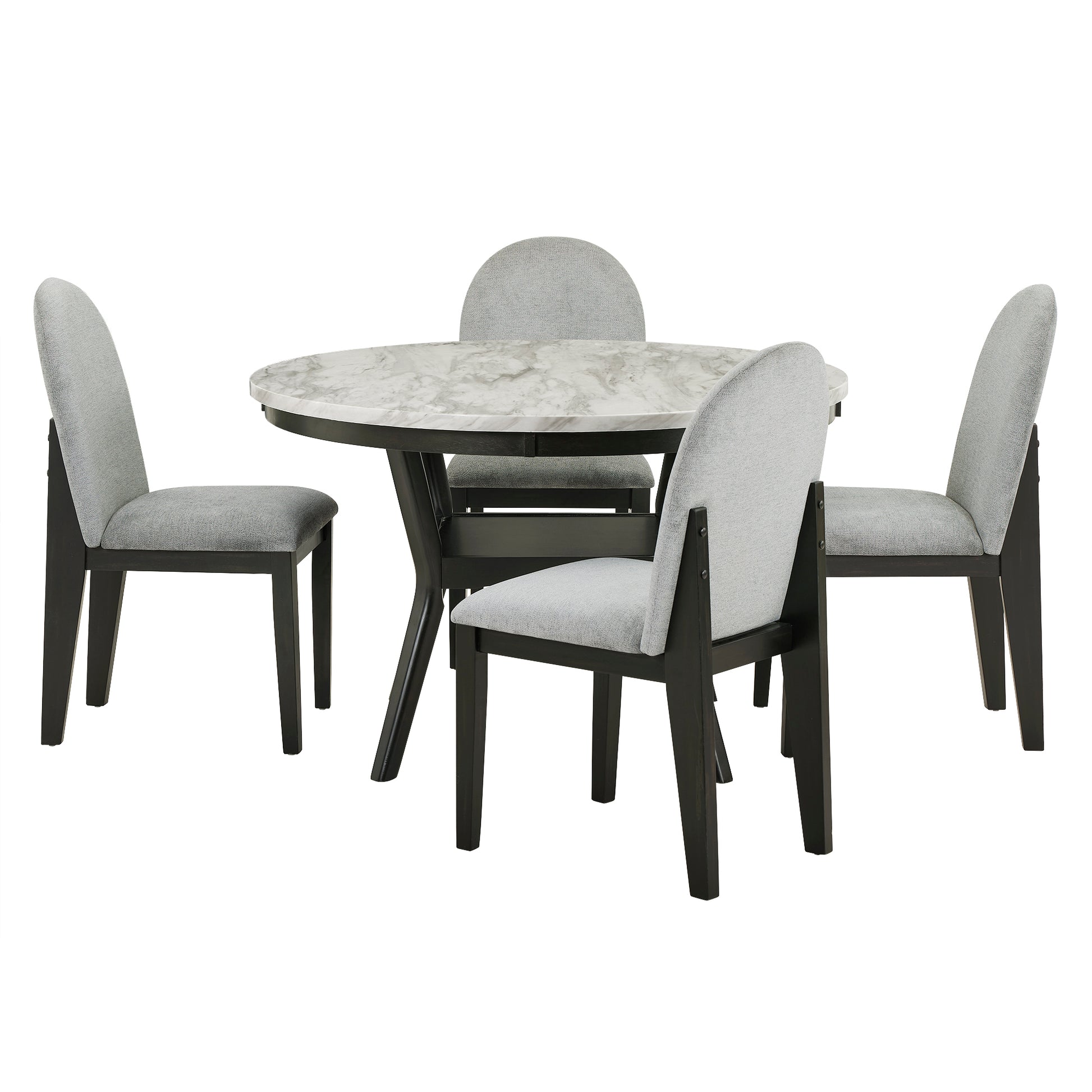 5 Piece Dining Table And Chair Set, Round Dining Table With 4 Upholstered Chairs, Dining Table Set With Storage Black White Solid Wood Mdf