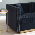 Contemporary Vertical Channel Tufted Velvet Sofa Modern Upholstered Couch For Living Room Apartment With 2 Pillows,Black Black Foam Velvet