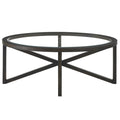 Modern Simple Glass Coffee Table, Tempered Glass Coffee Table Solid Wood Base Round Transparent Glass Top Modern Living Room Terrace Study Coffee Table Black Wood Glass