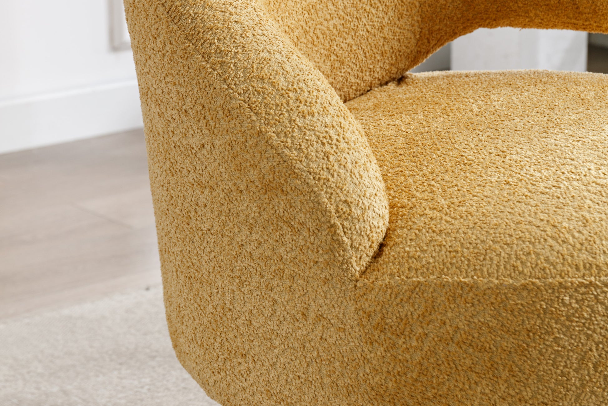 360 Degree Swivel Cuddle Barrel Accent Chairs, Round Armchairs With Wide Upholstered, Fluffy Fabric Chair For Living Room, Bedroom, Office, Waiting Rooms Yellow Foam Boucle