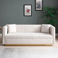 Contemporary Vertical Channel Tufted Velvet Sofa Modern Upholstered Couch For Living Room Apartment With 2 Pillows,Beige Beige Foam Velvet