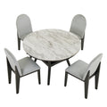 5 Piece Dining Table And Chair Set, Round Dining Table With 4 Upholstered Chairs, Dining Table Set With Storage Black White Solid Wood Mdf