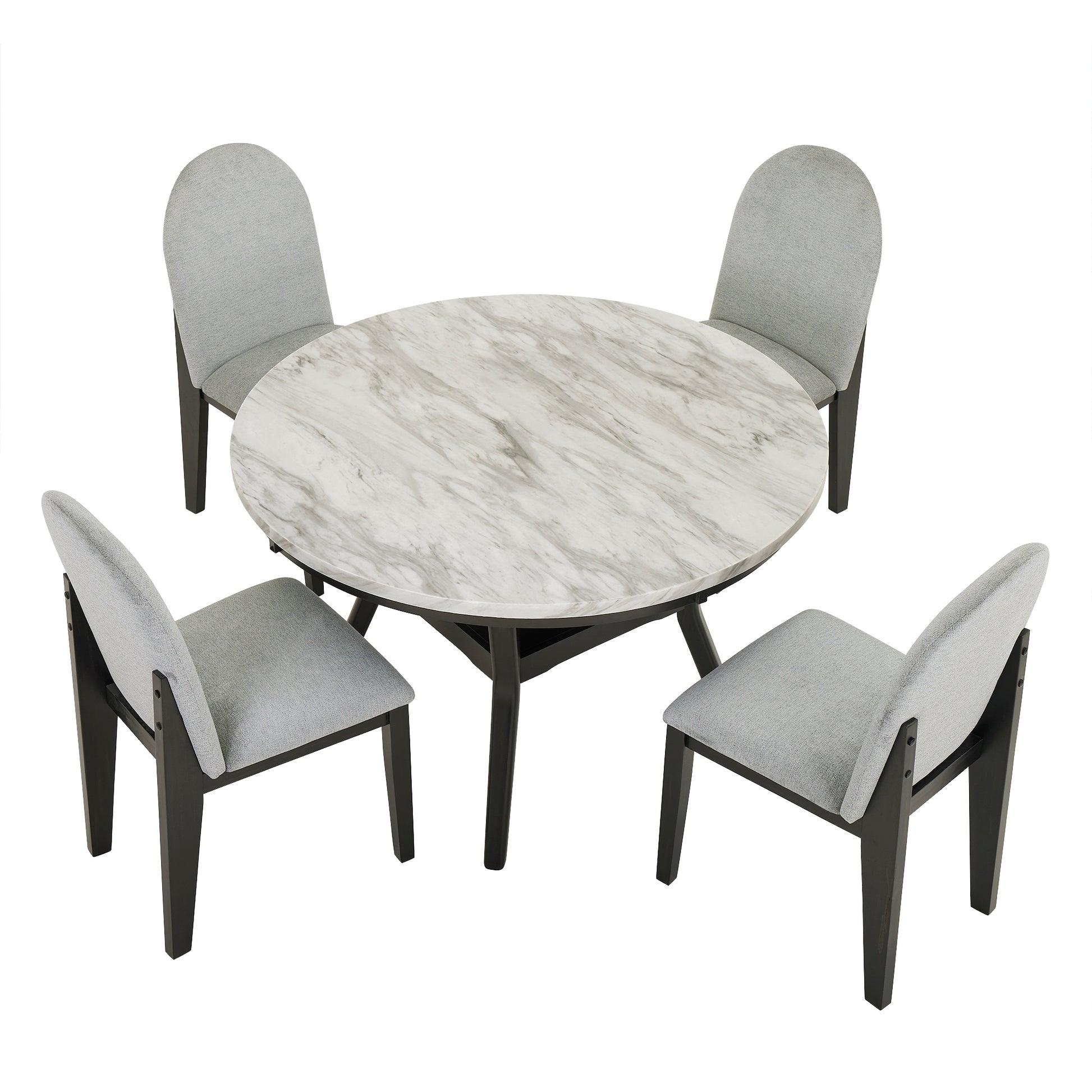 5 Piece Dining Table And Chair Set, Round Dining Table With 4 Upholstered Chairs, Dining Table Set With Storage Black White Solid Wood Mdf