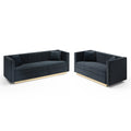 Contemporary Vertical Channel Tufted Velvet Sofa Loveseat Set Modern Upholstered 2Pcs Set Couch For Living Room Apartment With 4Pillows,Black Black Velvet