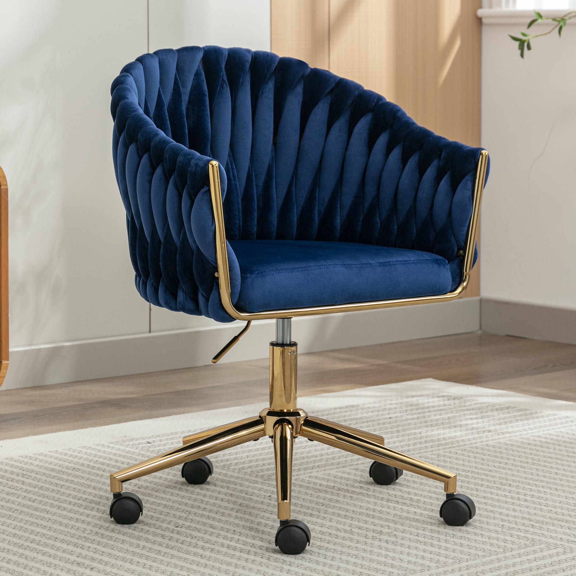 Modern Home Office Leisure Chair With Adjustable Velvet Height And Adjustable Casters Blue Blue Primary Living Space Cotton Velvet