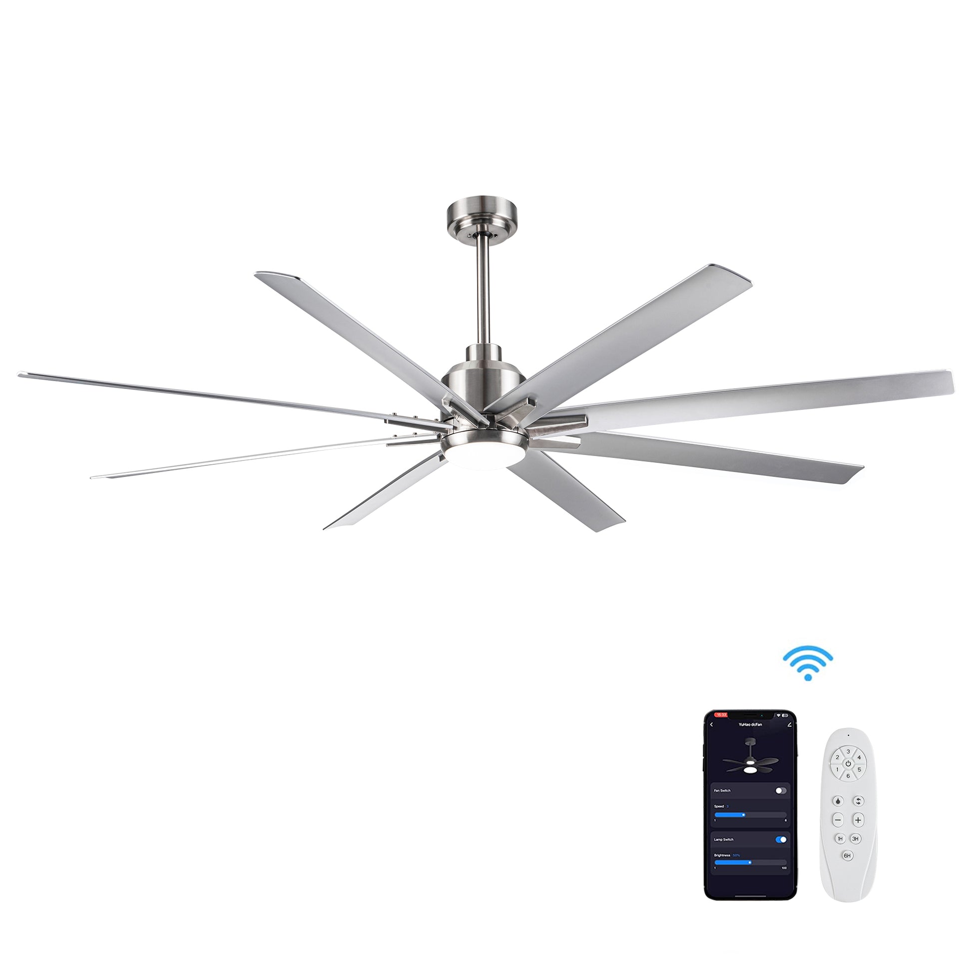 Smart 72" Integrated Led Ceiling Fan With Silver Blades In Brushed Nickel Finish Silver Abs