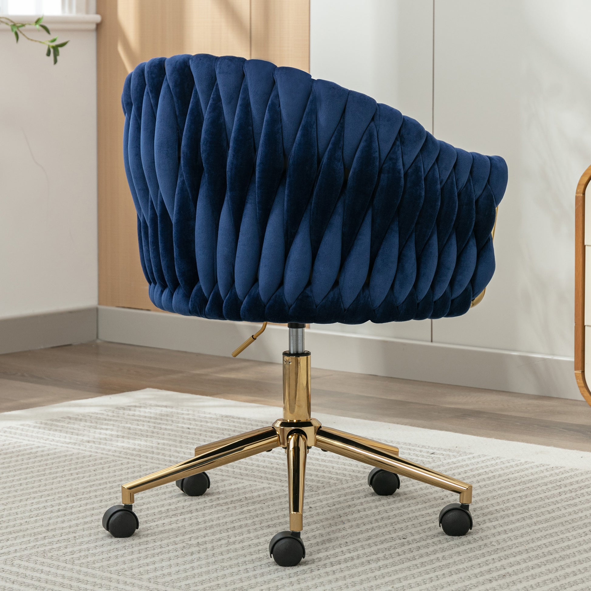 Modern Home Office Leisure Chair With Adjustable Velvet Height And Adjustable Casters Blue Blue Primary Living Space Cotton Velvet