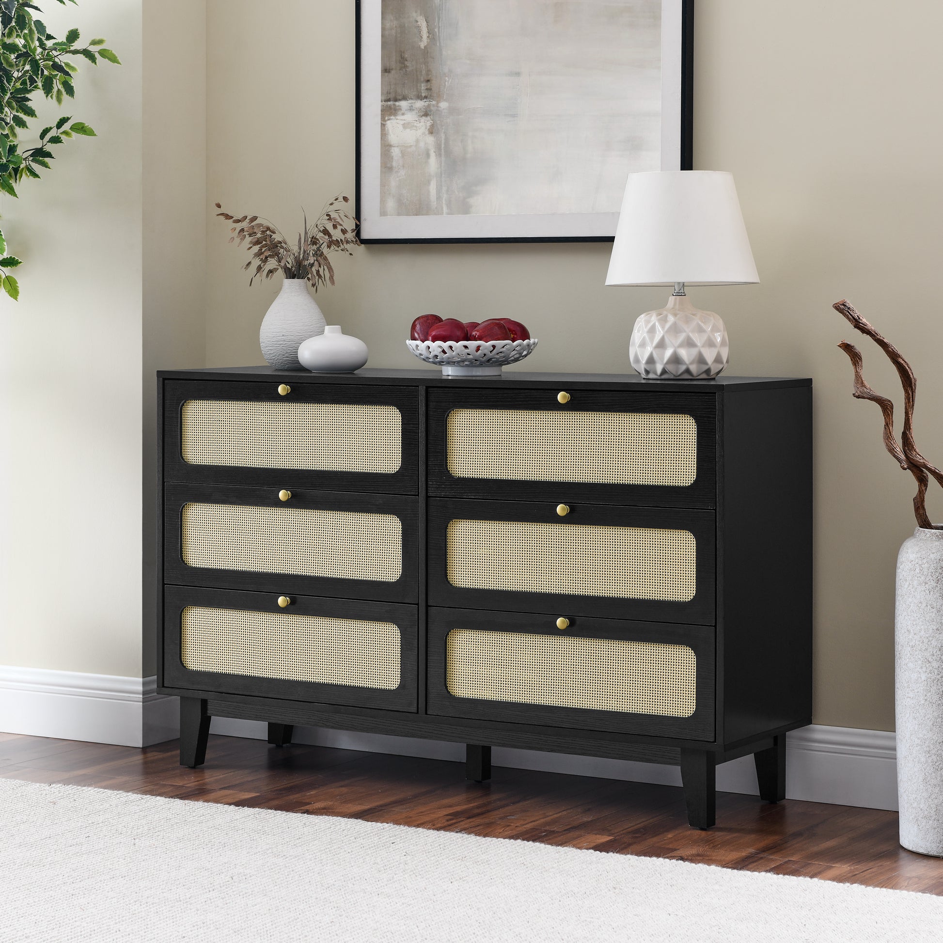 Drawer Bedroom Dresser, Wooden Antique Dresser, Tv Cabinet Bedroom Living Room Corridor Storage Dresser, Storage Box Drawer Cabinet, Six Drawer Cabinet Black Solid Wood Mdf