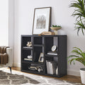 Open Wooden Open Shelf Bookcase, Freestanding Display Storage Cabinet With 7 Cube Storage Spaces, Floor Standing Bookshelf, Entryway, Living Room Storage Cabinet Black Mdf