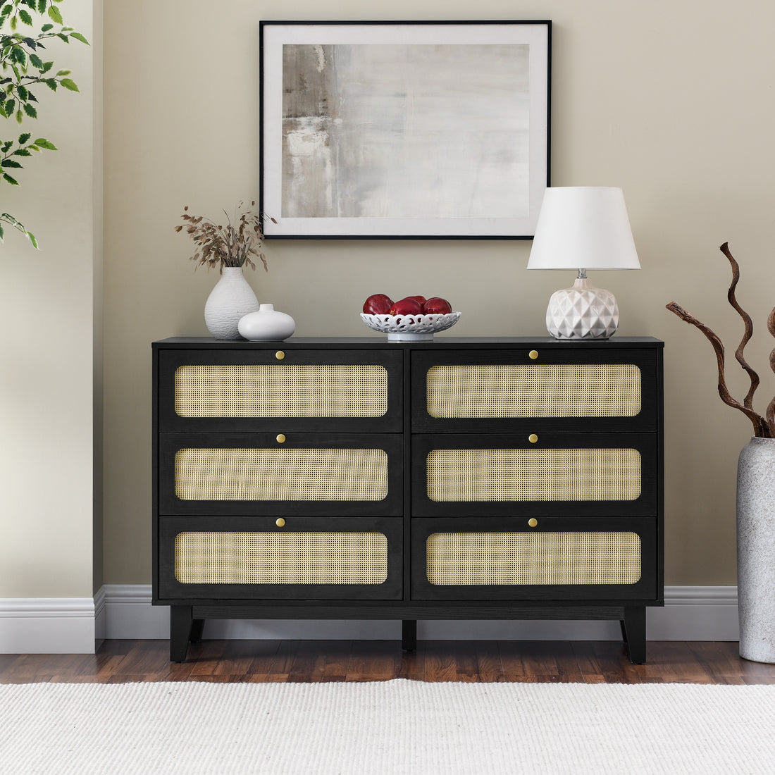 Drawer Bedroom Dresser, Wooden Antique Dresser, Tv Cabinet Bedroom Living Room Corridor Storage Dresser, Storage Box Drawer Cabinet, Six Drawer Cabinet Black Solid Wood Mdf