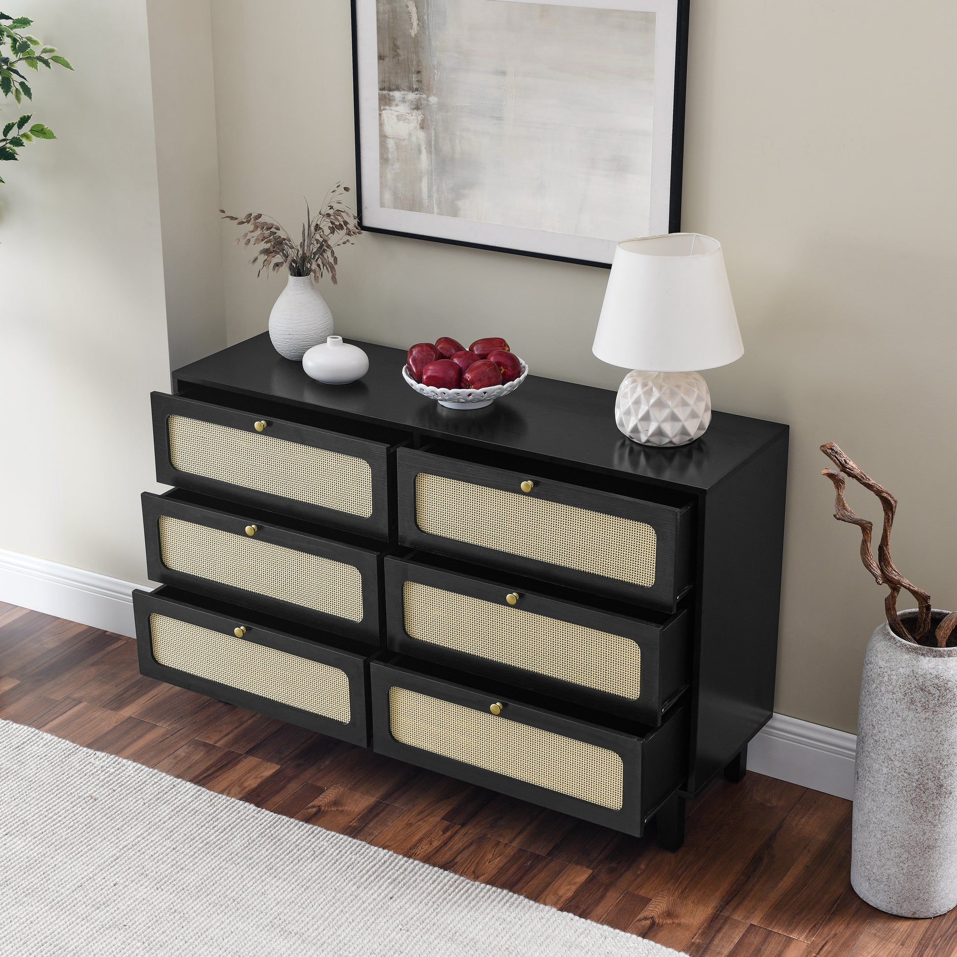 Drawer Bedroom Dresser, Wooden Antique Dresser, Tv Cabinet Bedroom Living Room Corridor Storage Dresser, Storage Box Drawer Cabinet, Six Drawer Cabinet Black Solid Wood Mdf