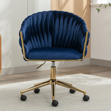 Modern Home Office Leisure Chair With Adjustable Velvet Height And Adjustable Casters Blue Blue Primary Living Space Cotton Velvet