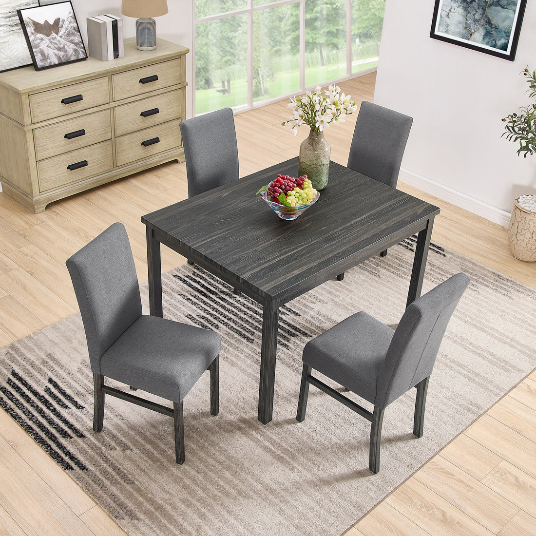 Dining table dining chairs kitchen dining table dining black+ gray-solid wood+mdf
