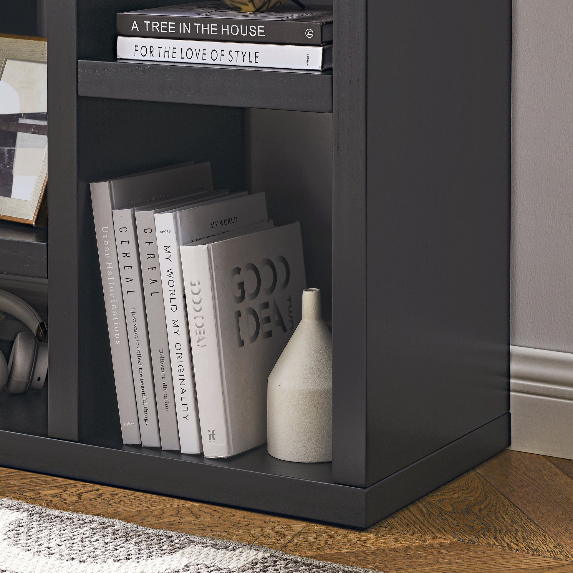 Open Wooden Open Shelf Bookcase, Freestanding Display Storage Cabinet With 7 Cube Storage Spaces, Floor Standing Bookshelf, Entryway, Living Room Storage Cabinet Black Mdf