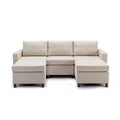 3 Seat Module Sectional Sofa Couch With 2 Ottoman For Living Room,Seat Cushion And Back Cushion Non Removable And Non Washable,Cream Cream Wood Primary Living Space Soft Modern Rubberwood Foam Linen 3 Seat