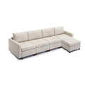 4 Seat Module Sectional Sofa Couch With 1 Ottoman For Living Room,Seat Cushion And Back Cushion Non Removable And Non Washable,Cream Cream Wood Primary Living Space Soft Modern Rubberwood Foam Linen 4 Seat