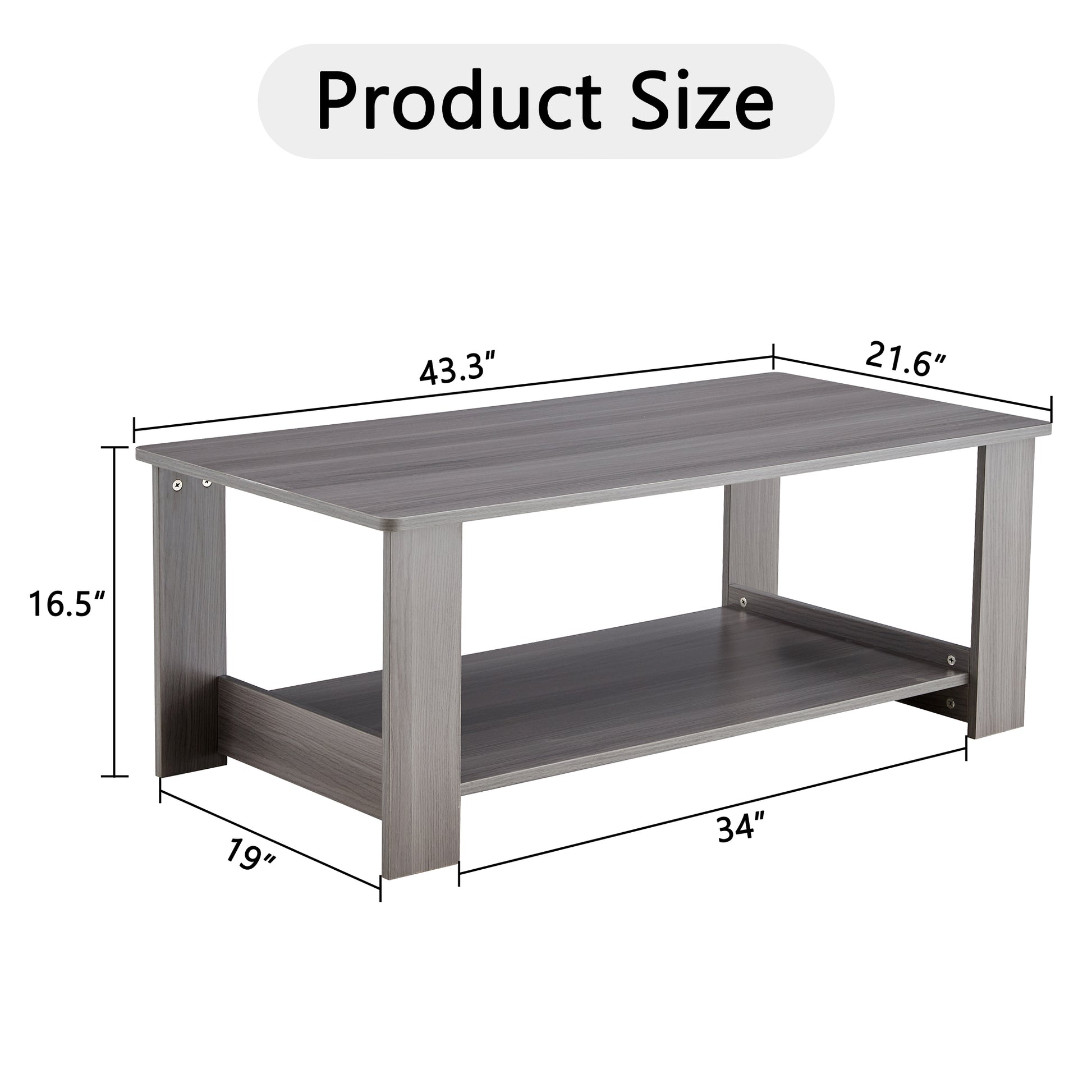 A Modern And Practical Gray Textured Coffee Table,Tea Table.Double Layered Coffee Table Made Of Mdf Material,. Suitable For Living Room,Bedroom And Study Room. 43.3"*21.6"*16.5"Ct 16 Grey Mdf