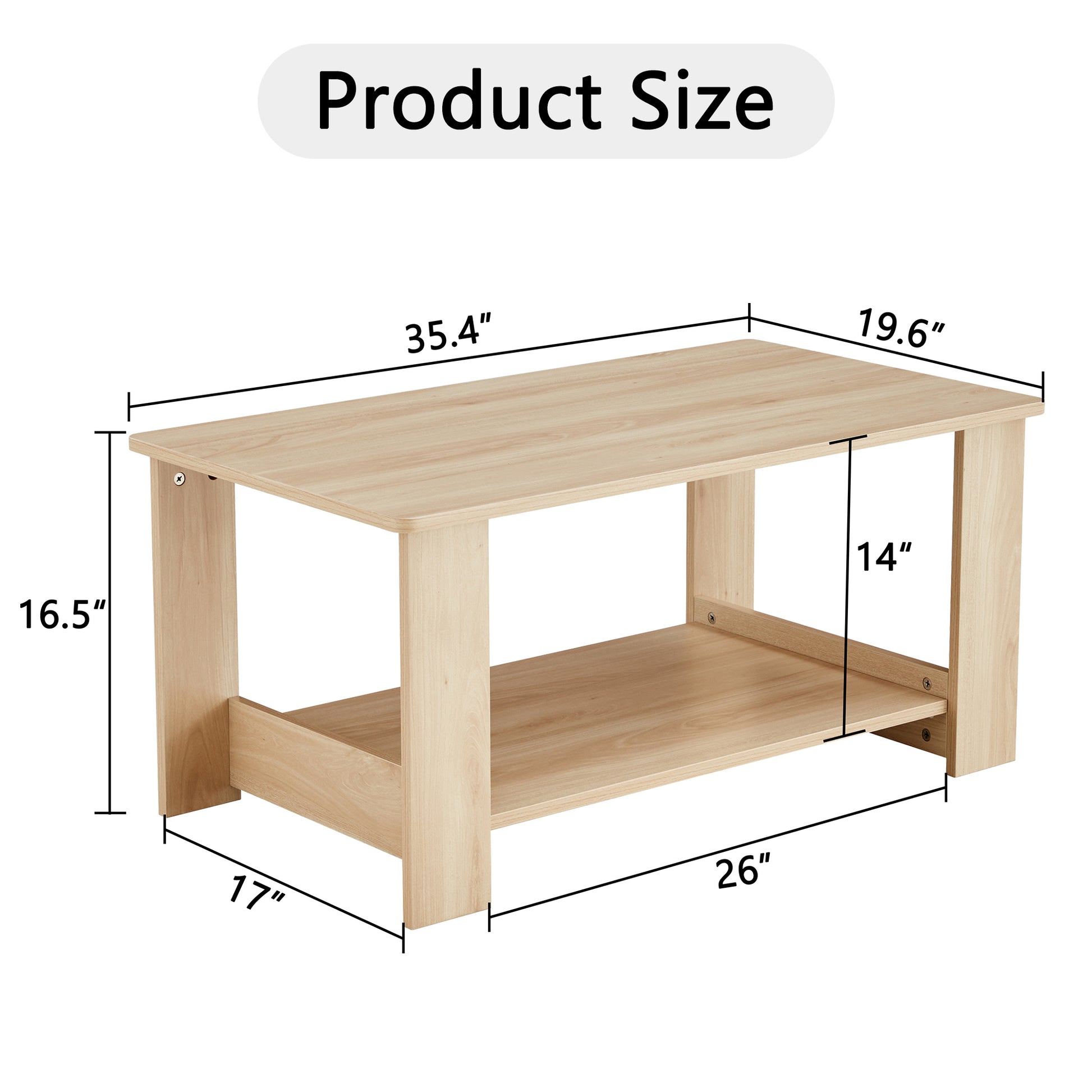 Modern Minimalist Log Colored Double Layered Rectangular Coffee Table, Tea Table.Mdf Material Is More Durable,Suitable For Living Room, Bedroom, And Study Room.35.4"*19.6"*16.5" Ct 16 Natural Wood Mdf