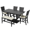 6 Piece Wood Half Round Dining Table Set Kitchen Table Set With Long Bench And 4 Dining Chairs, Modern Style, Gray Gray Wood Dining Room Bench Seating Rubberwood Rectangular Dining Table With Chair And Bench Upholstered Chair Wood Gray Solid Back Seats 6