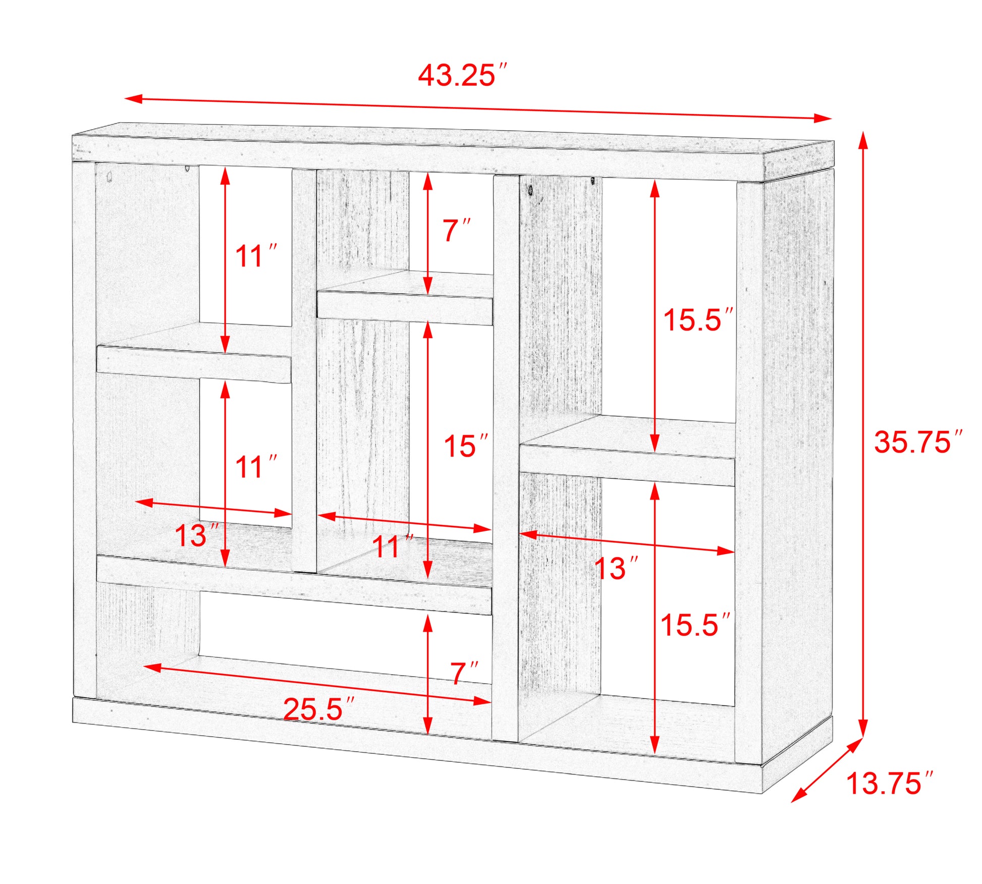 Open Wooden Open Shelf Bookcase, Freestanding Display Storage Cabinet With 7 Cube Storage Spaces, Floor Standing Bookshelf, Entryway, Living Room Storage Cabinet Black Mdf