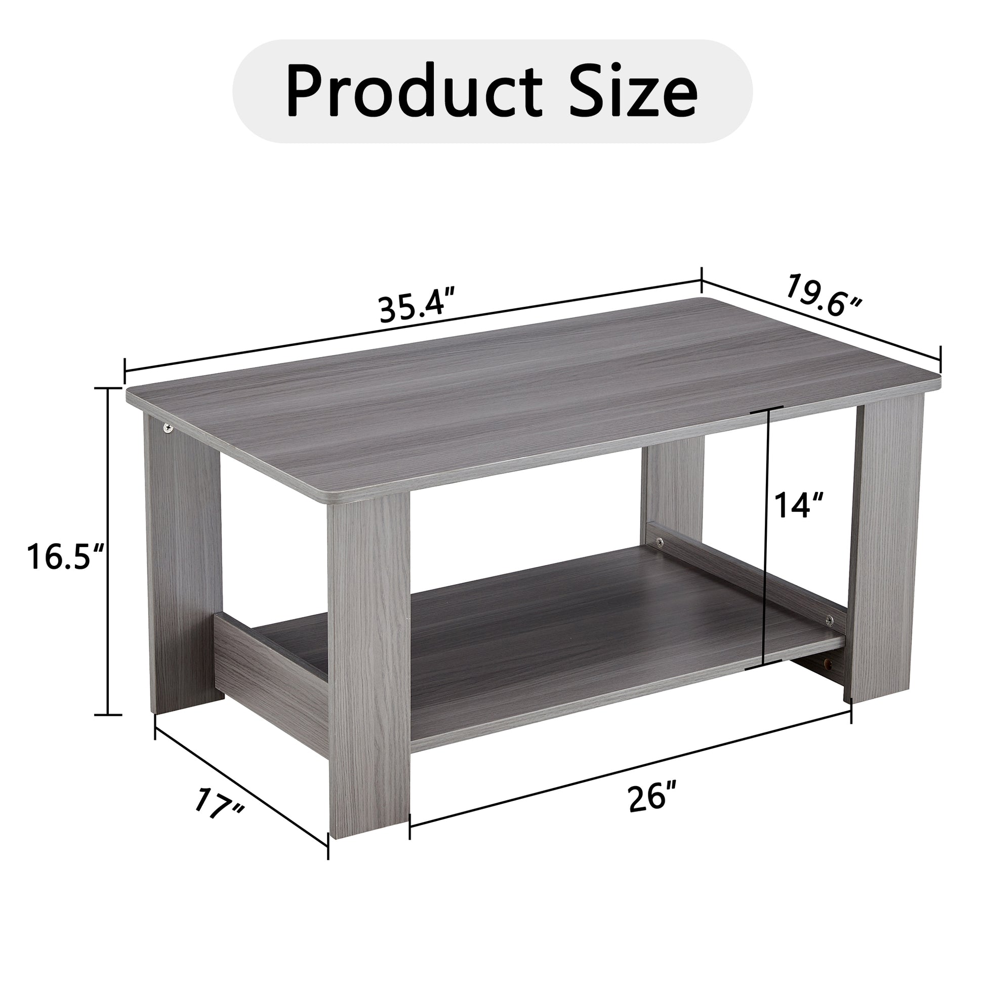 Modern Minimalist Gray Wood Grain Double Layered Rectangular Coffee Table,Tea Table.Mdf Material Is More Durable,Suitable For Living Room, Bedroom, And Study Room.19.6"*35.4"*16.5" Ct 16 Gray Mdf