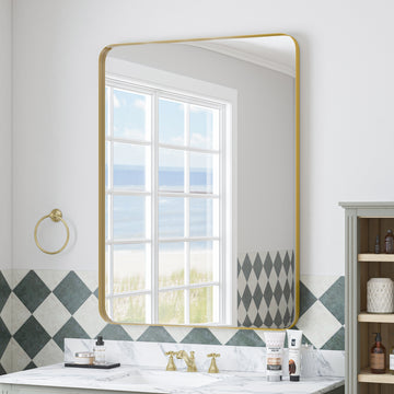 Wall Mirror 30X40 Inch Gold Rectangular Mirror Metal Framed Mirror Vanity Mirror Dressing Mirror, For Bathroom, Living Room, Bedroom Wall Decor Gold Glass Metal