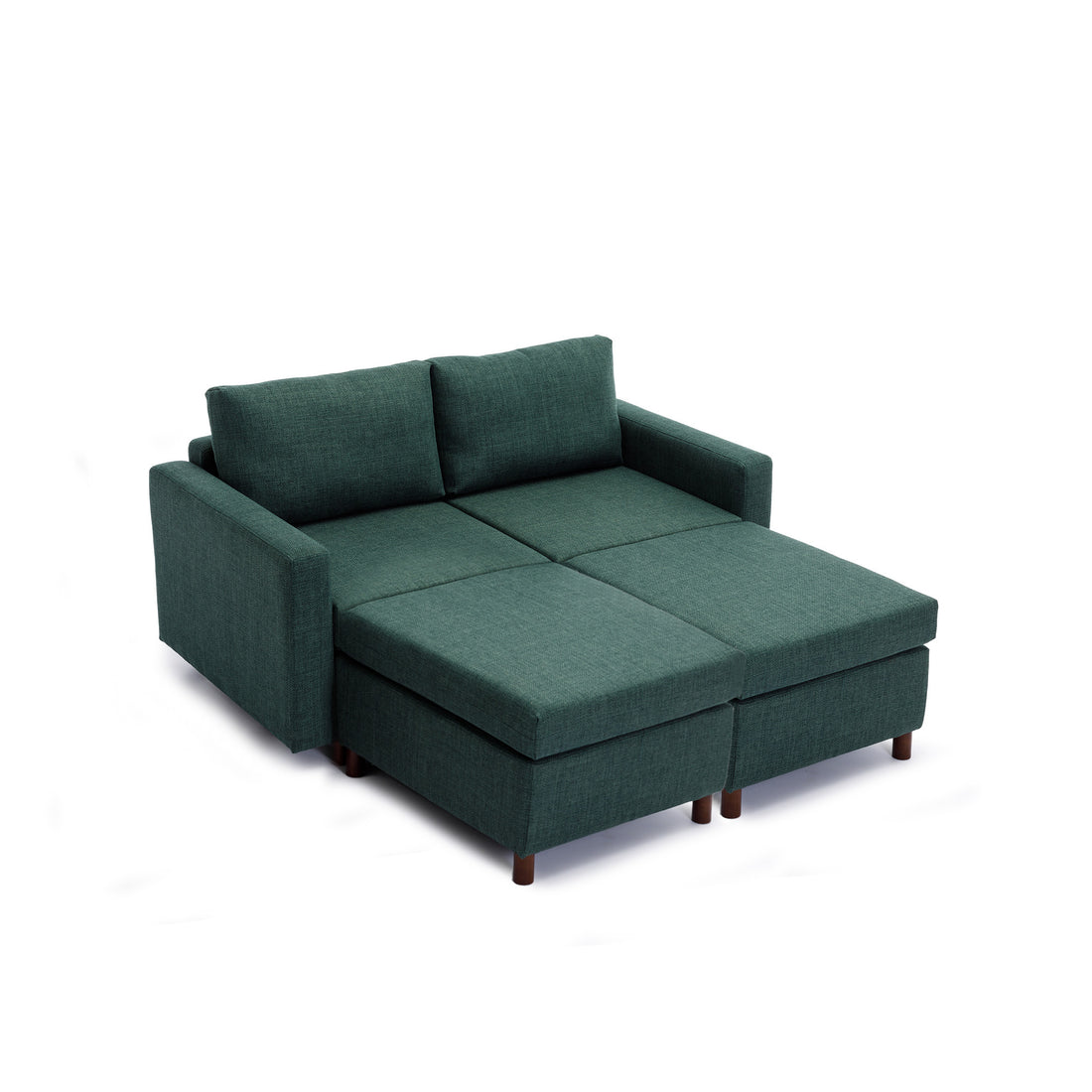 2 Seat Module Sectional Sofa Couch With 2 Ottoman For Living Room,Seat Cushion And Back Cushion Non Removable And Non Washable,Green Green Wood Primary Living Space Soft Modern Rubberwood Foam Linen 2 Seat