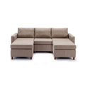 3 Seat Module Sectional Sofa Couch With 2 Ottoman For Living Room,Seat Cushion And Back Cushion Non Removable And Non Washable,Brown Brown Wood Primary Living Space Soft Modern Rubberwood Foam Linen 3 Seat