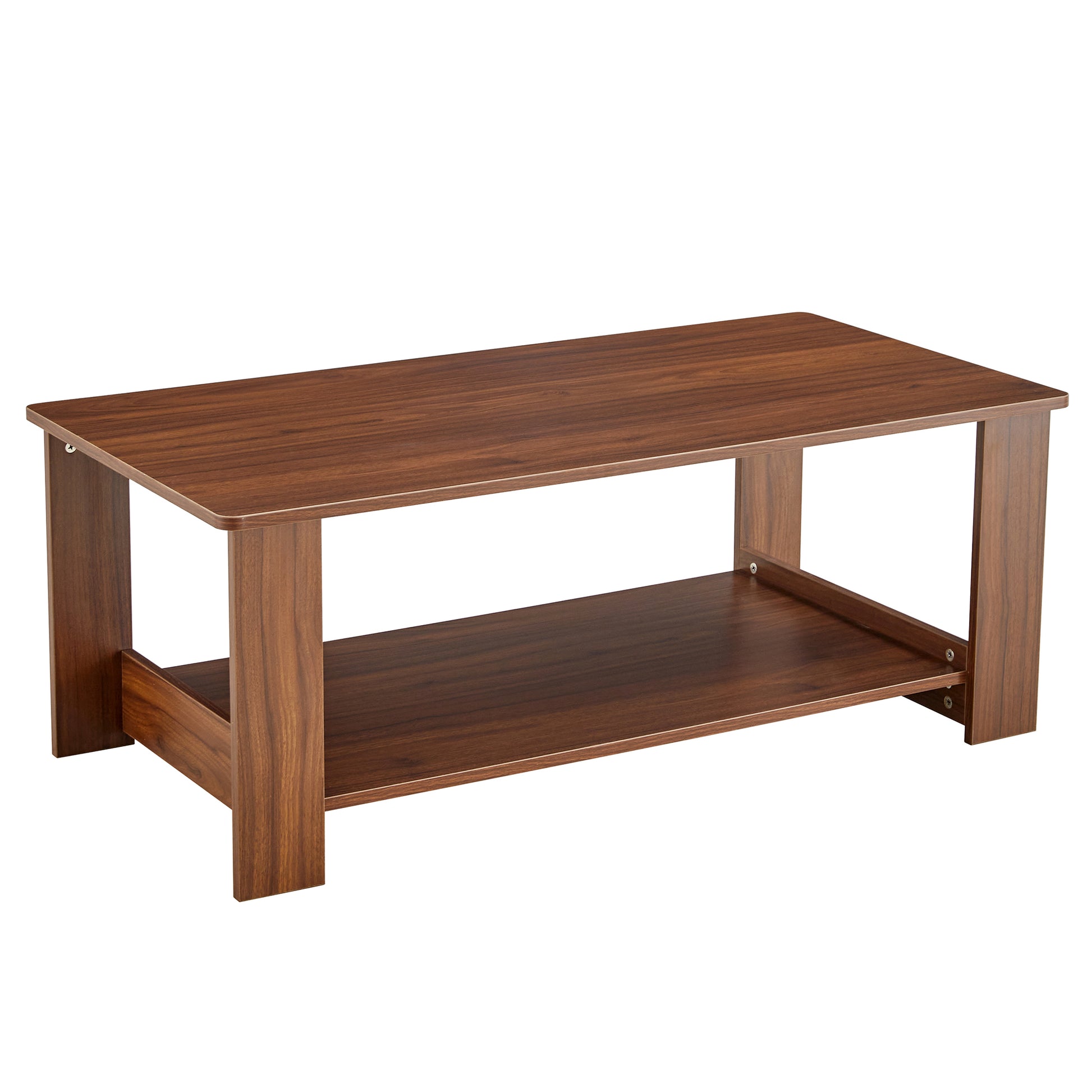 Modern And Practical Walnut Textured Coffee Tablestea Tables. The Double Layered Coffee Table Is Made Of Mdf Material. Suitable For Living Room 43.3"*21.6"*16.5" Ct 16 Walnut Mdf