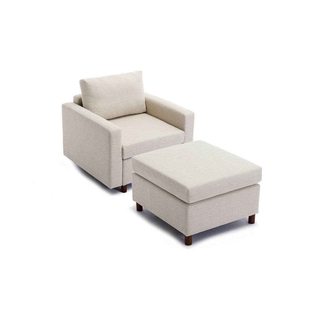 Single Seat Module Sofa Sectional Couch With Armrest With 1 Ottoman,Cushion Covers Non Removable And Non Washable,Cream Cream Wood Primary Living Space Soft Modern Rubberwood Foam Linen 1 Seat