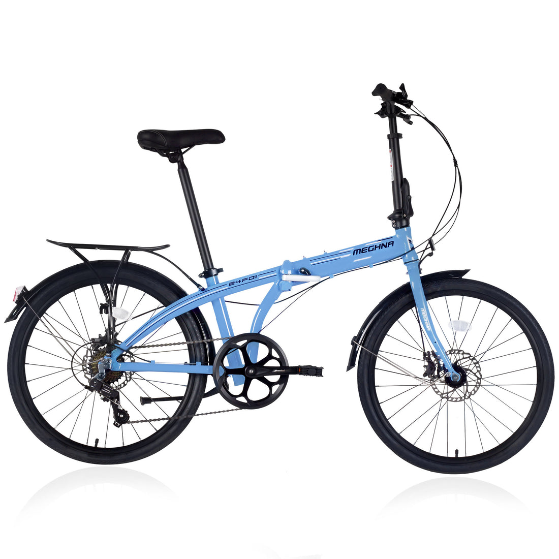 24" Folding City Bike Aluminum Frame 7 Speed Folding Bike Cycling Blue Garden & Outdoor American Design Aluminium Alloy