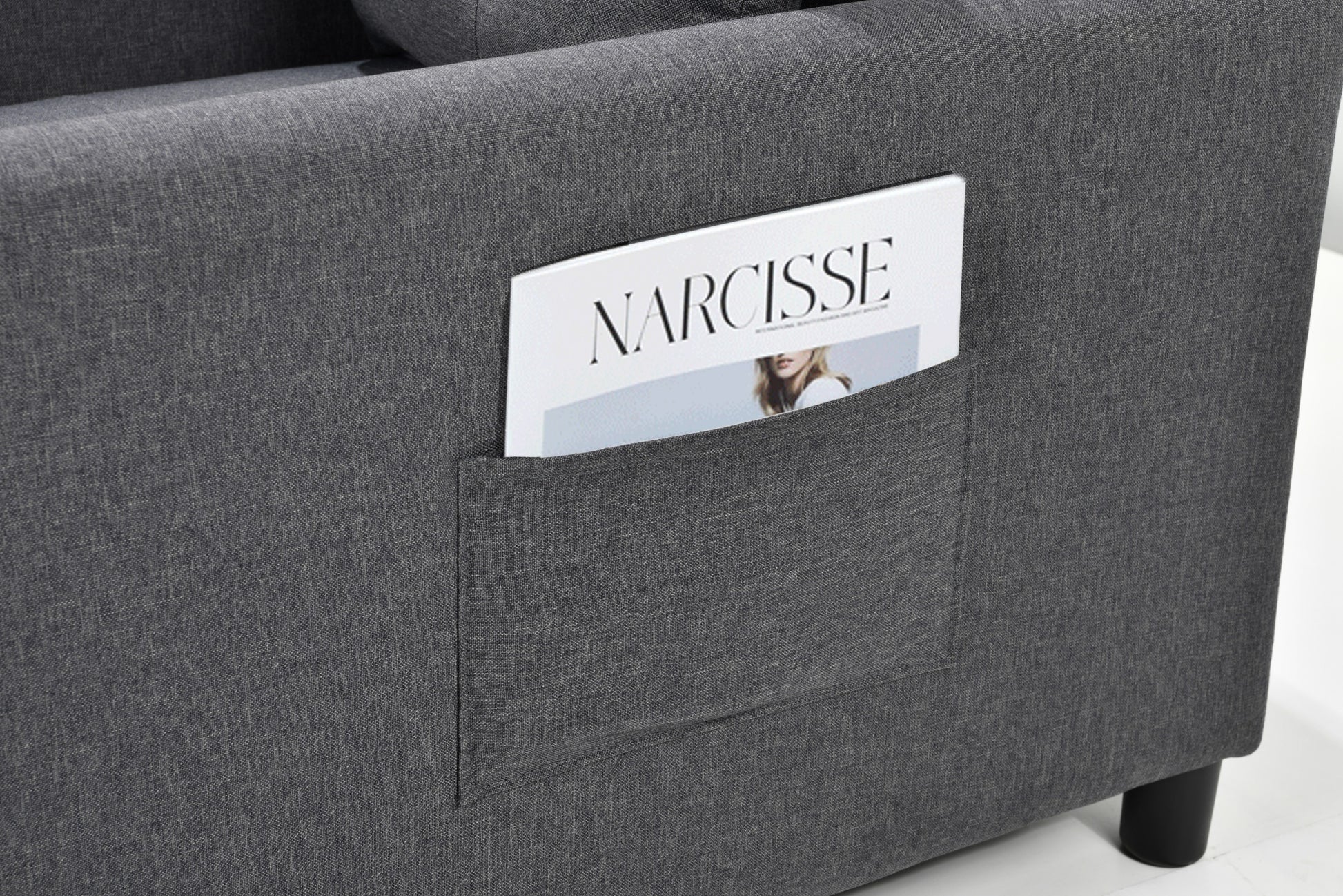 3 In 1 Convertible Futon Sofa Bed With Adjustable Backrest, Single Sofa Bed With Pull Out Sleeper, Convertible Futon Chair For Living Room, Side Bag And 1 Lumbar Pillow,Dark Gray Dark Gray Linen Wood Fabric 1 Seat