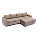 4 Seat Module Sectional Sofa Couch With 2 Ottoman For Living Room,Seat Cushion And Back Cushion Non Removable And Non Washable,Brown Brown Wood Primary Living Space Soft Modern Rubberwood Foam Linen 4 Seat