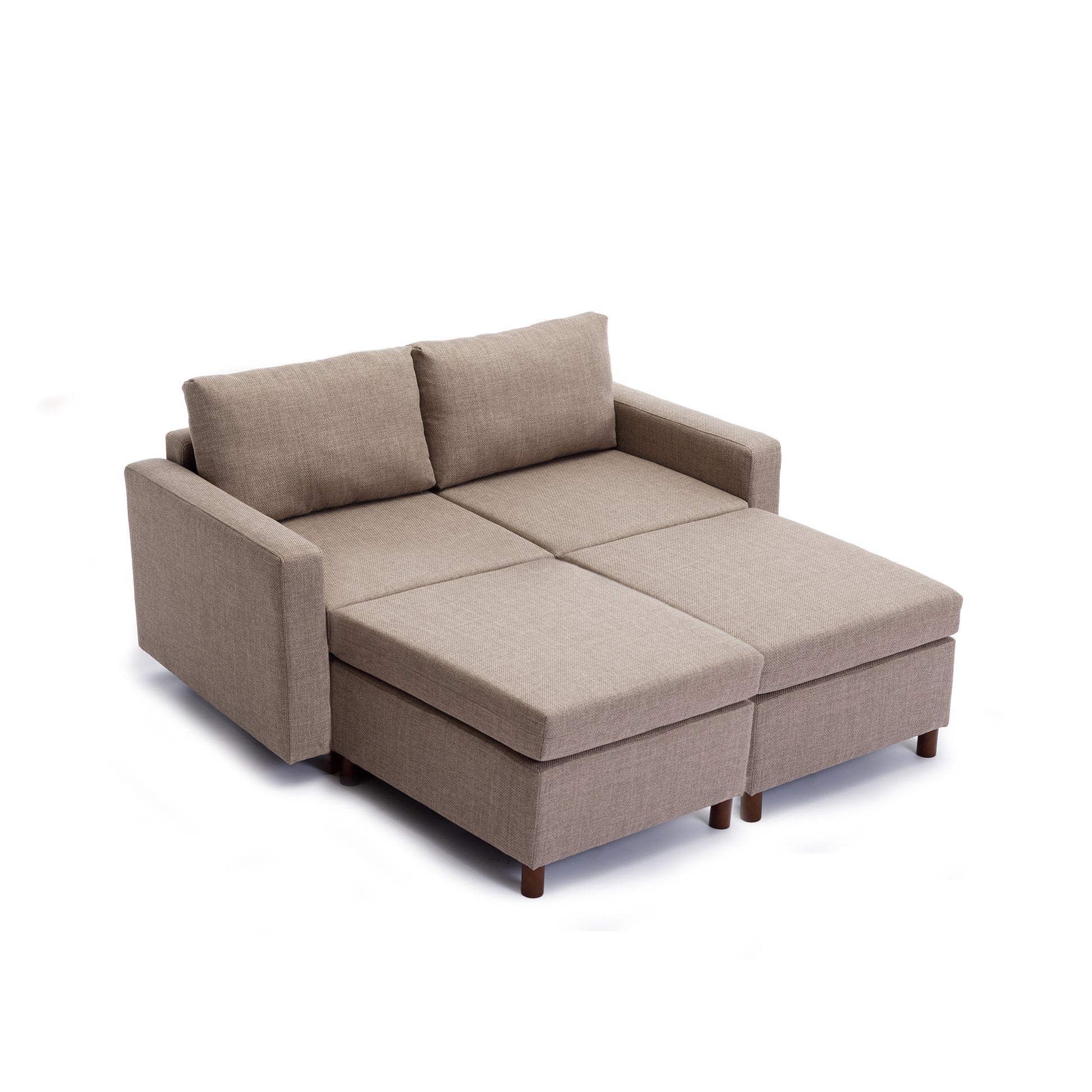 2 Seat Module Sectional Sofa Couch With 2 Ottoman For Living Room,Seat Cushion And Back Cushion Non Removable And Non Washable,Brown Brown Wood Primary Living Space Soft Modern Rubberwood Foam Linen 2 Seat