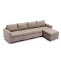 4 Seat Module Sectional Sofa Couch With 1 Ottoman For Living Room,Seat Cushion And Back Cushion Non Removable And Non Washable,Brown Brown Wood Primary Living Space Soft Modern Rubberwood Foam Linen 4 Seat