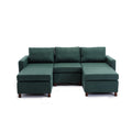 3 Seat Module Sectional Sofa Couch With 2 Ottoman For Living Room,Seat Cushion And Back Cushion Non Removable And Non Washable,Green Green Wood Primary Living Space Soft Modern Rubberwood Foam Linen 3 Seat